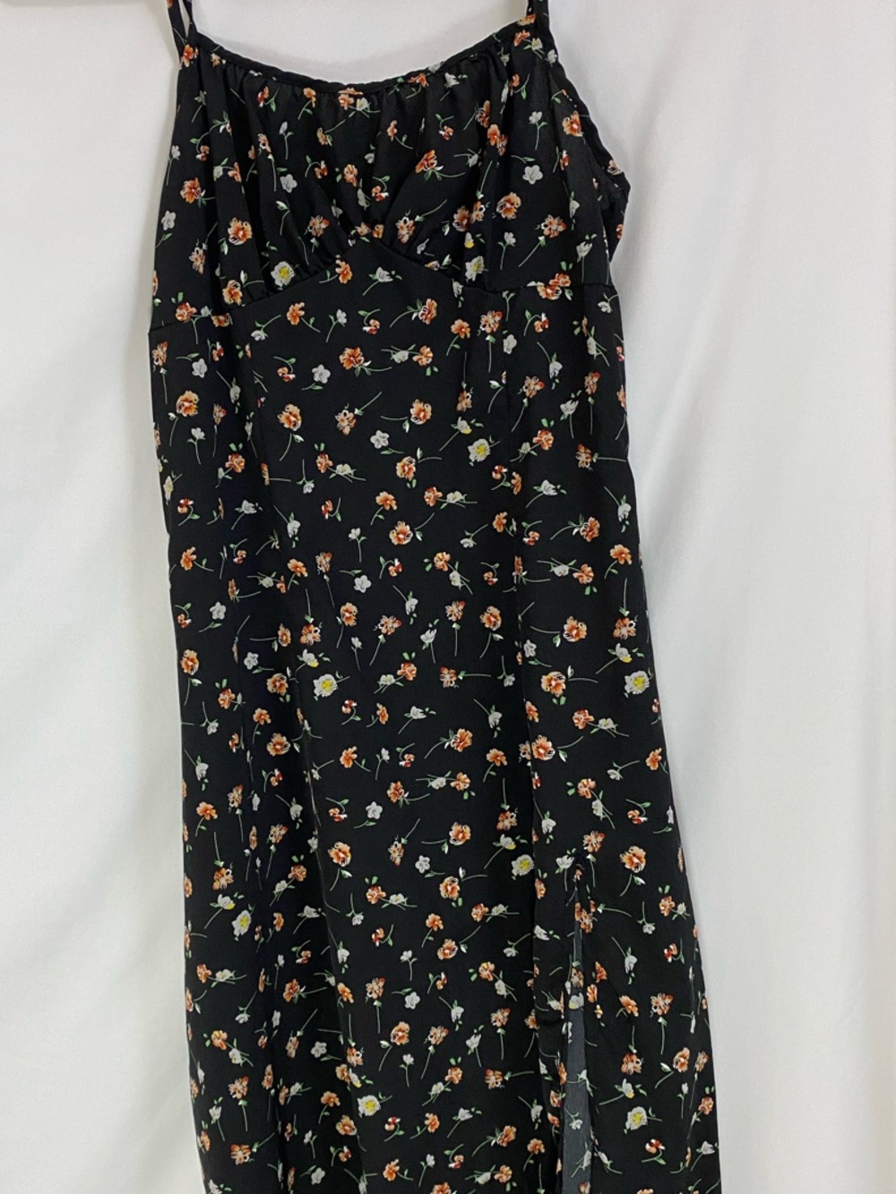 Black Floral Midi Dress Spaghetti Straps Babydoll Twee coquet Womens